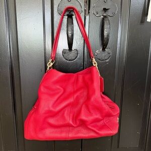 Coach Phoebe Red Pebbled Leather Shoulder Bag Purse Gold Hardware
